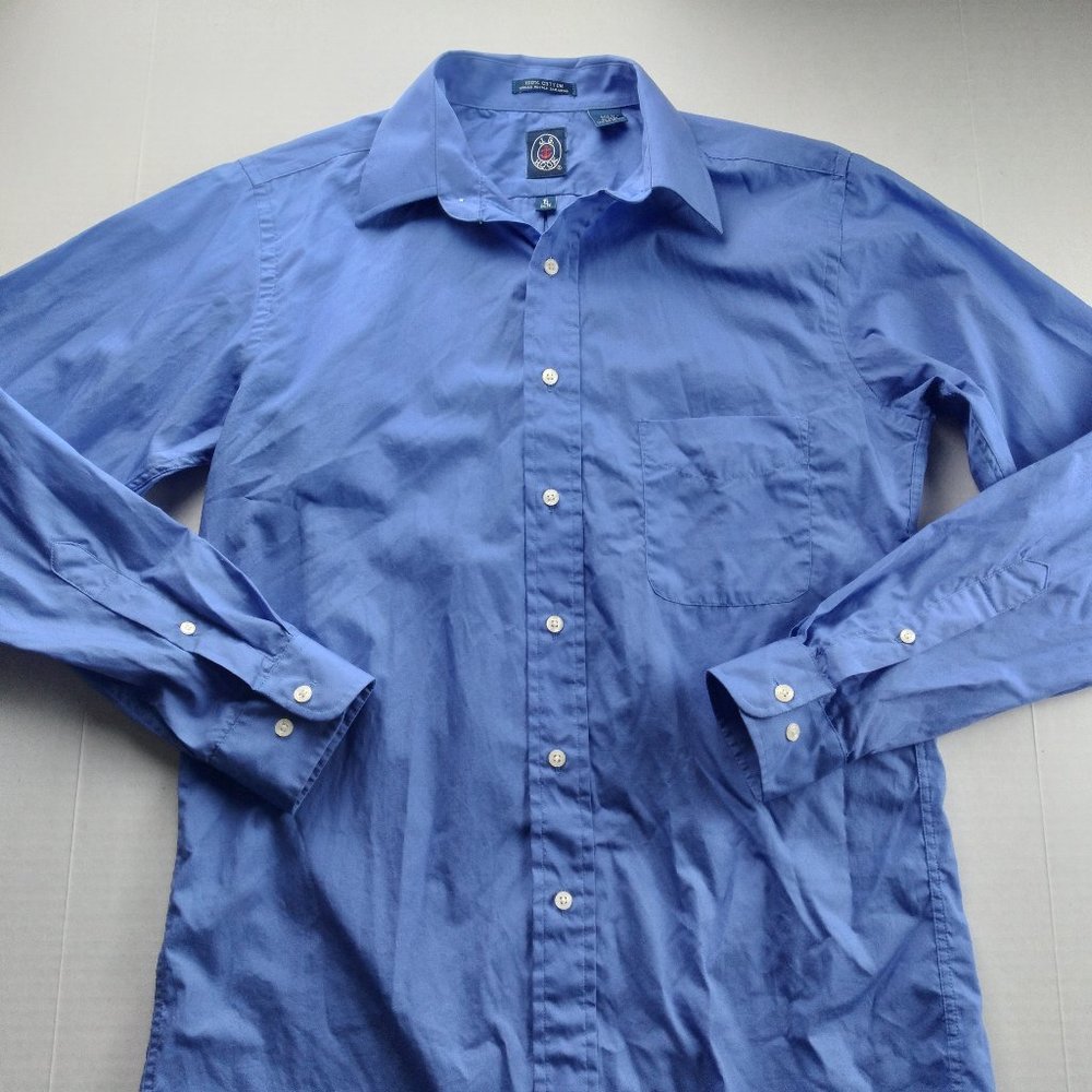 J.G. HOOK Mens Button Front Shirt Size 15 34/35 Blue 100% Cotton Long Sleeve